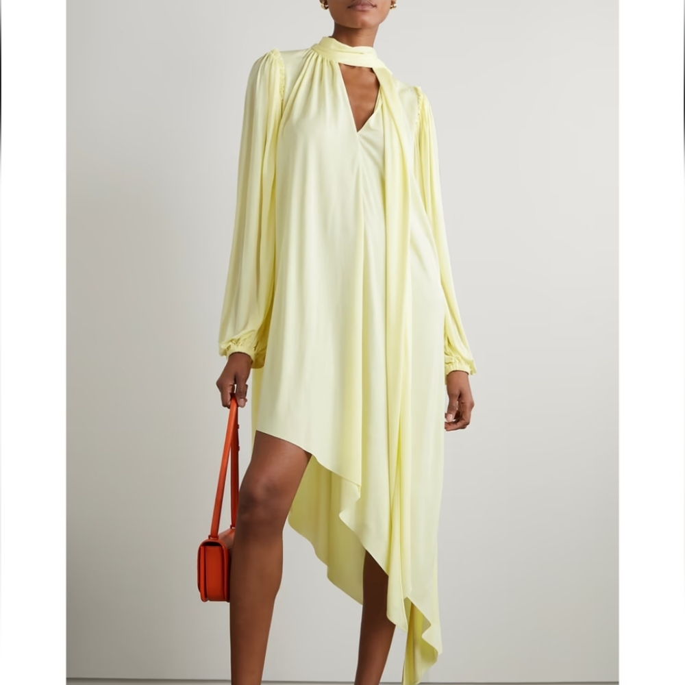 LOEWE Tie-neck asymmetric crepe de chine mini dress